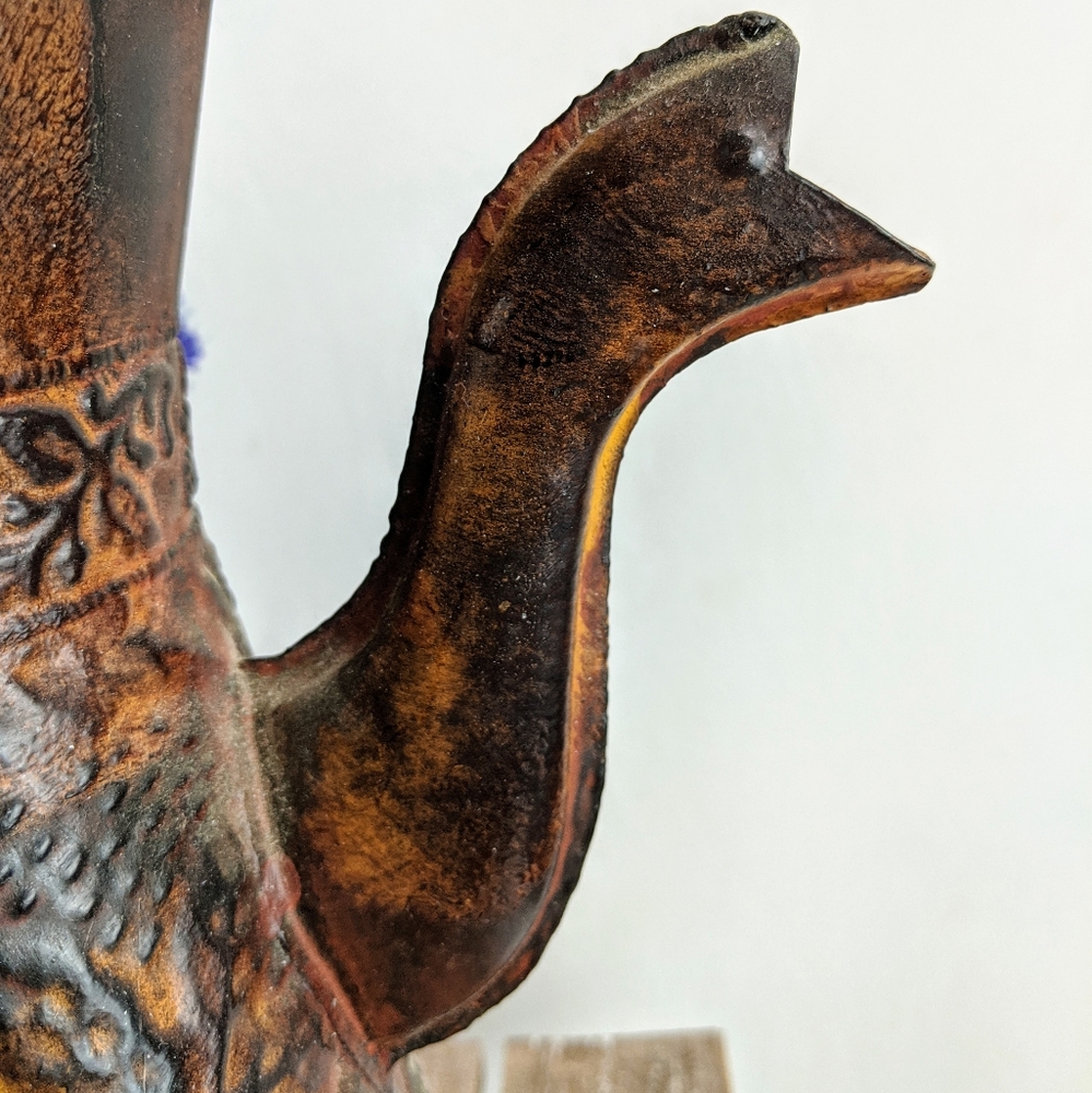 14" Ornate Vintage Style Rusty Heavy Metal Vessel - Picture 4 of 8